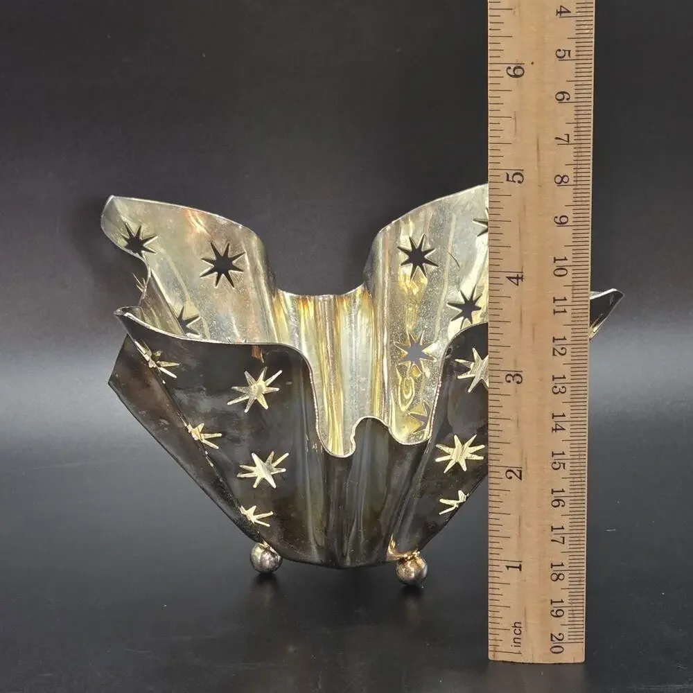 Godinger Silver Art Co Silver plate Decor Designed Candle Holder Star Cutouts